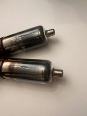 Matched Pair 2A7 Smoked Glass Brown Base NOS IEC Audio Tubes