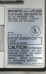 Sony FD-20A Silver Black Handheld Antenna Portable TV Watchman With Strap