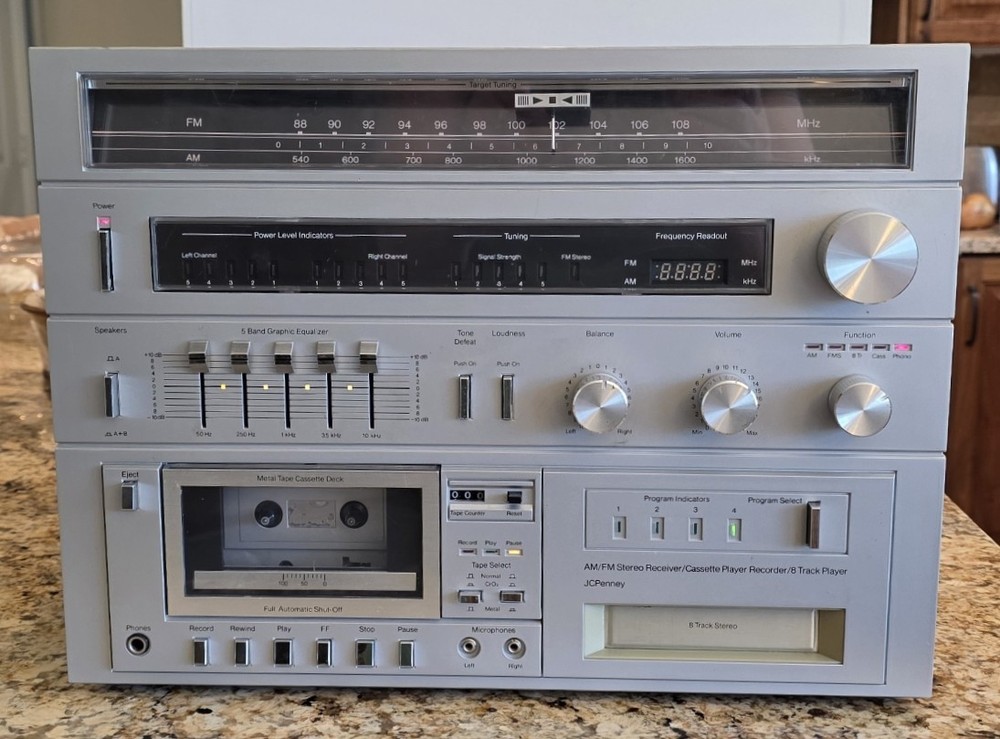 Vintage Stereo AM/FM Receiver/Cassette Player Recorder/8 Track Player JCPenney