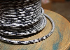 ZigZag Black/White Cloth Covered 3-Wire Round Cord, 18ga Vtg Chevron Lamp Lights