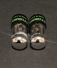 SYLVANIA 6SN7 GTB 1968 GREEN LABEL BLACK BASE CHROME TOPPED FOIL MATCHED SET NIB