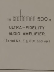 CRAFTSMEN 500A Amplifier Schematic Only Photocopy