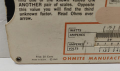 RARE Vintage 1949 Ohmite Parallel Resistance Calculator, Ohm’s Law Calculator