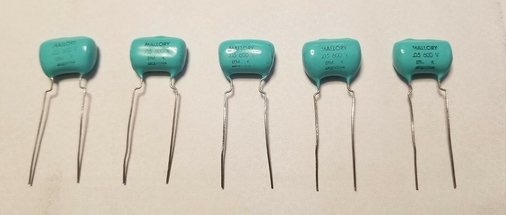 5-Pack Vintage Mallory EPM NOS Blue Drop Capacitor 0.05uf 600v Tube/Guitar Amp