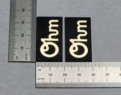 Ohm Speaker Grill Badge Logo Emblem Nameplate Gold Small Pair With Adhesive