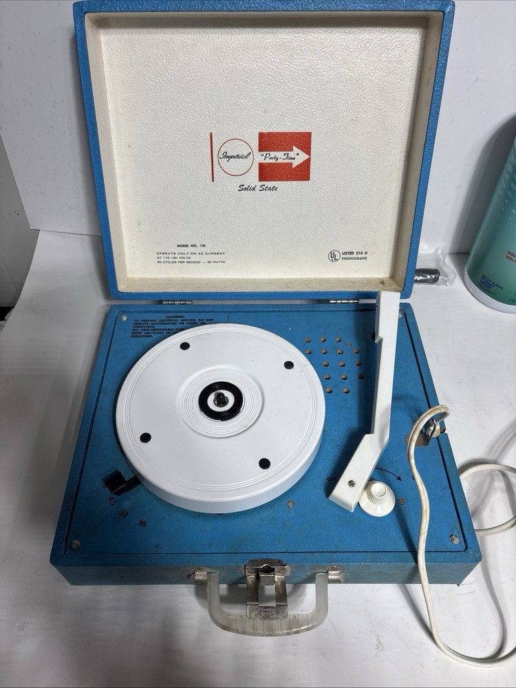 Imperial Party Time Blue Record Player Turntable Model 100 Vintage