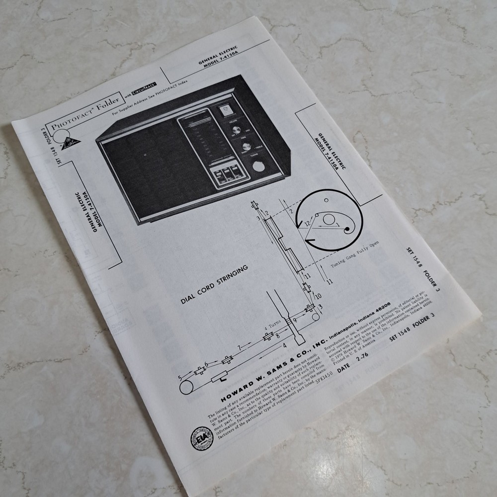 GENERAL ELECTRIC Manual 7-4150A 1976 Photofact Illustrated Repair Service