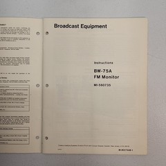 RCA BW-75A FM Monitor Vintage Instruction Manual MI-560735