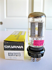 SYLVANIA 6SN7GTB AUDIO VACUUM TUBE BLACK T PLATE O GETTER, COIN BASE TV-7 TESTED