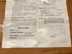 Shure 61-7719 Dynamic Microphone Data Sheet OMNIDIRECTIONAL VINTAGE ORIGINAL-OEM