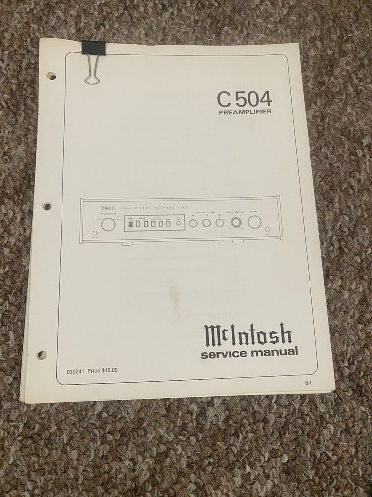 Vintage Mcintosh C 504 Pre Amp Amplifier Service Manual Information Orig