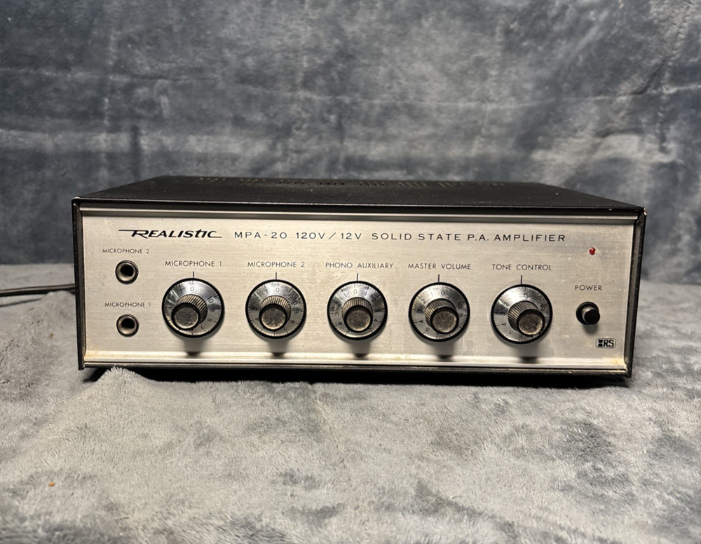 Vintage Realistic MPA-20 120V/12V Solid State P.A. Amplifier Tested