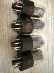 NOS Matched Quad GE 6SN7 GTB Red Label Side Getters OLD STOCK 60s