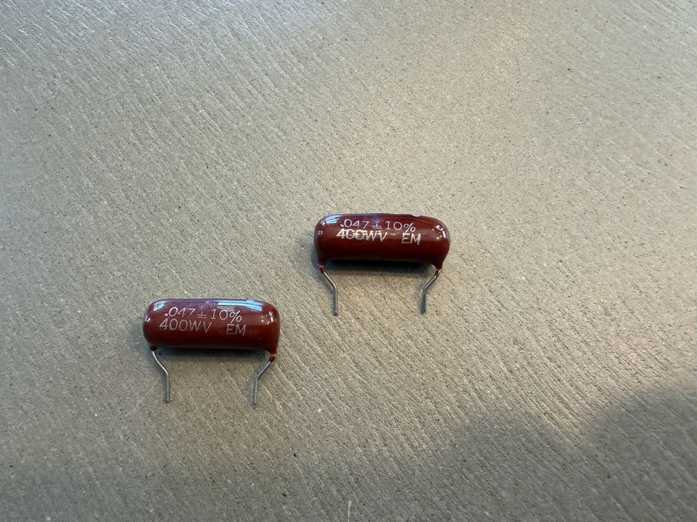 2 NOS EM Brown Drop .047uf 400v Capacitors Vintage ElMenco Guitar Amp Tone Caps