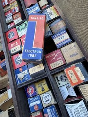 Vintage Assorted Vacuum Tubes Lot Sylvania RCA GE Philco With RCA tube caddy