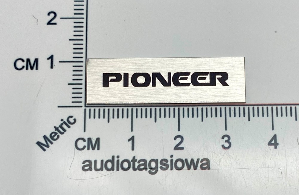 Pioneer Turntable Badge Logo For Dust Cover Metal 34mm x 10mm Silver w/Black