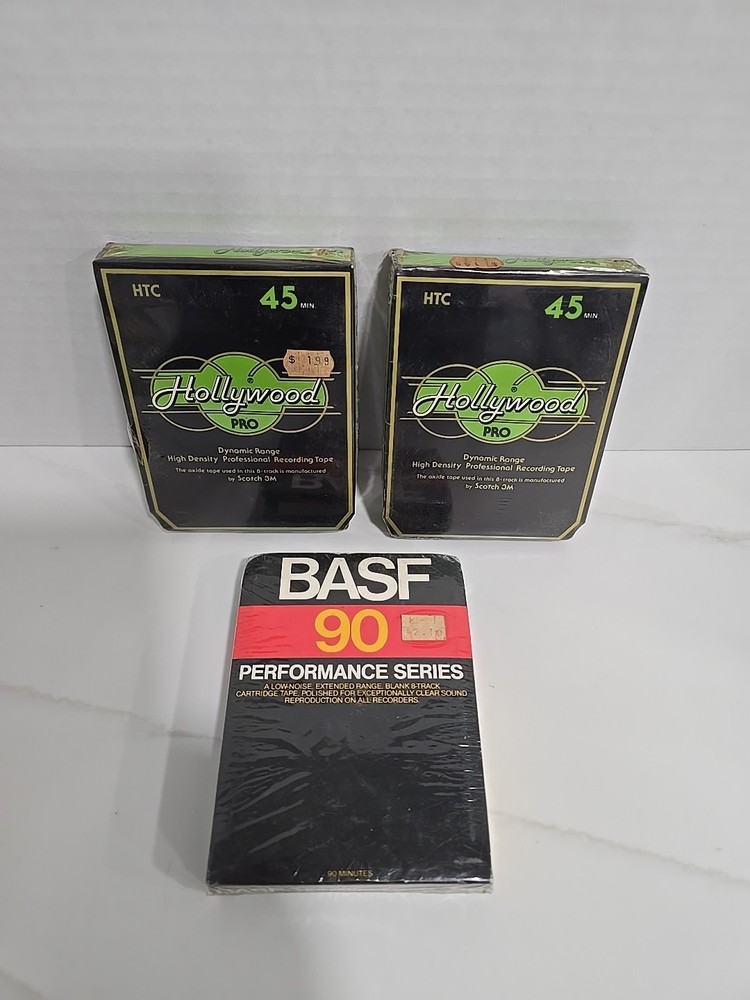 Lot Of 2 Blank Hollywood Pro Scotch 3M 8 Track Recording Tapes + 1 BASF Tape NEW