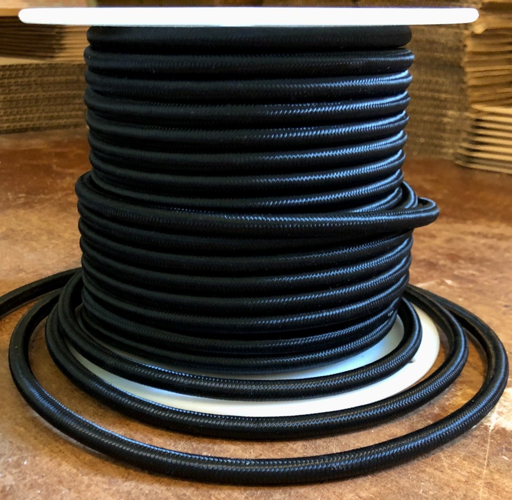 Black Rayon Cloth Covered 3-Wire Round Pulley Cord, Vintage Pendant Lights, Fans