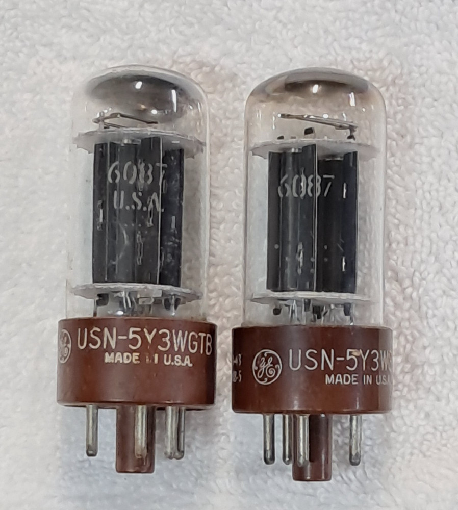 MATCHING PAIR 1960/61 USN-5Y3WGTB 6087 BROWN BASE TUBES, TV-7 TESTED #A-3