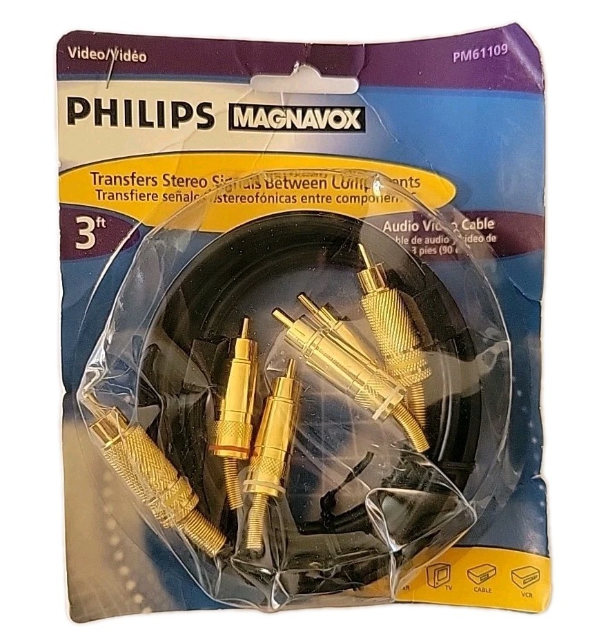 ​New Philips Magnavox 3ft Stereo RCA Audio Cable Gold Plated PM61109 Vintage NOS