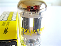 SYLVANIA 6SN7GTB AUDIO VACUUM TUBE BLACK T PLATE O GETTER, COIN BASE TV-7 TESTED