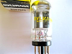 SYLVANIA 6SN7GTB AUDIO VACUUM TUBE BLACK T PLATE O GETTER, COIN BASE TV-7 TESTED