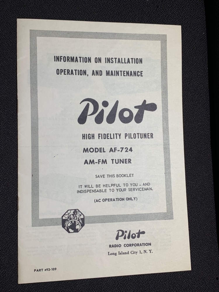 Pilot AA-904 Operating Manual Instructions Pilotone Audio Amplifier Photocopy