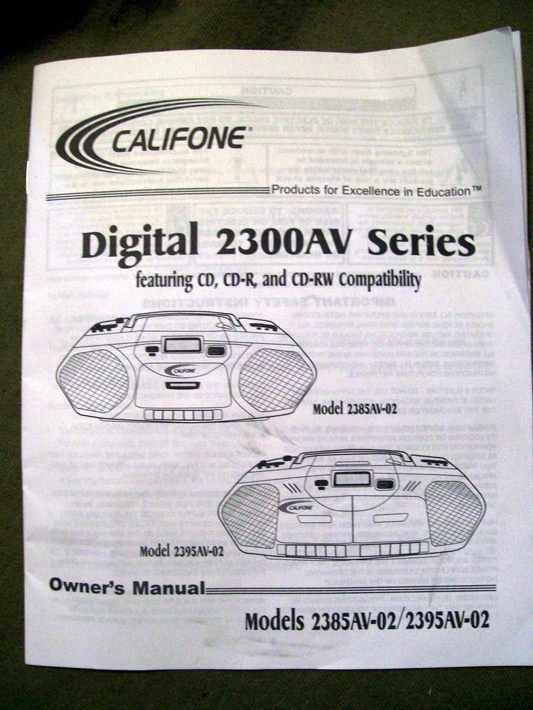 Califone Owner’s Manual Only for Model 2300AV SERIES