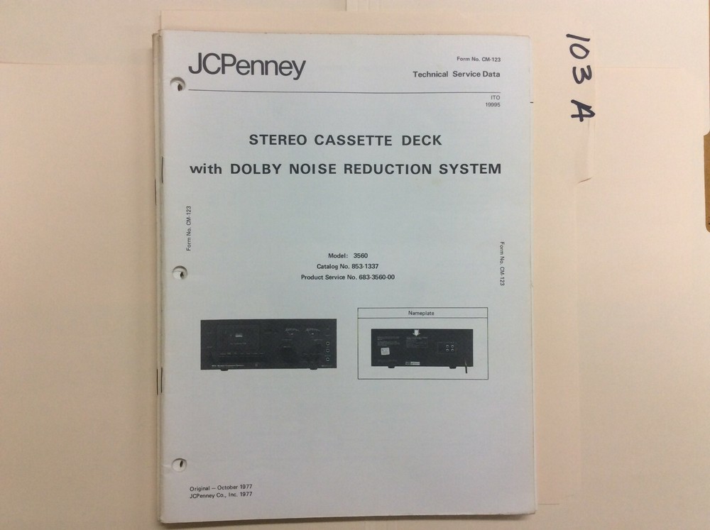 JC Penney 3560 Service Manual Original Repair Book Stereo Tape Player