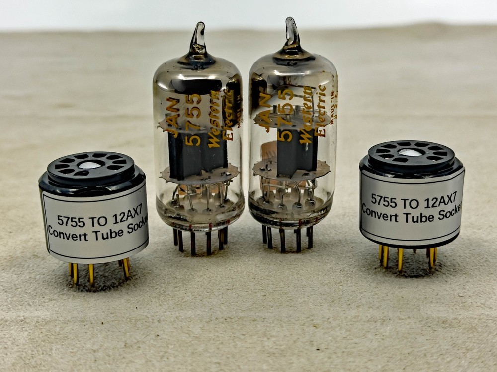 Matched Pair Western Electric JAN-5755 420A Mil Spec w/12AX7 ADAPTERS