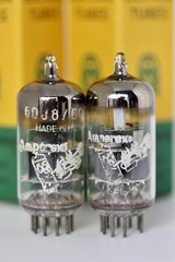 NOS 6DJ8 ECC88 6922 AMPEREX BUGLE-BOY HOLLAND TUBES 1964 PAIR 105/105 + 102/100%
