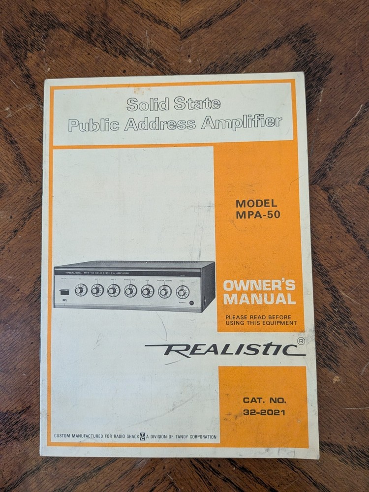 Realistic 32-2021 MPA-50 PA Amplifier Manual