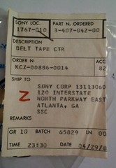 Sony 3-407-042-00 Belt Tape CTR RBR 0837 OEM Japan Counter Vtg 1987