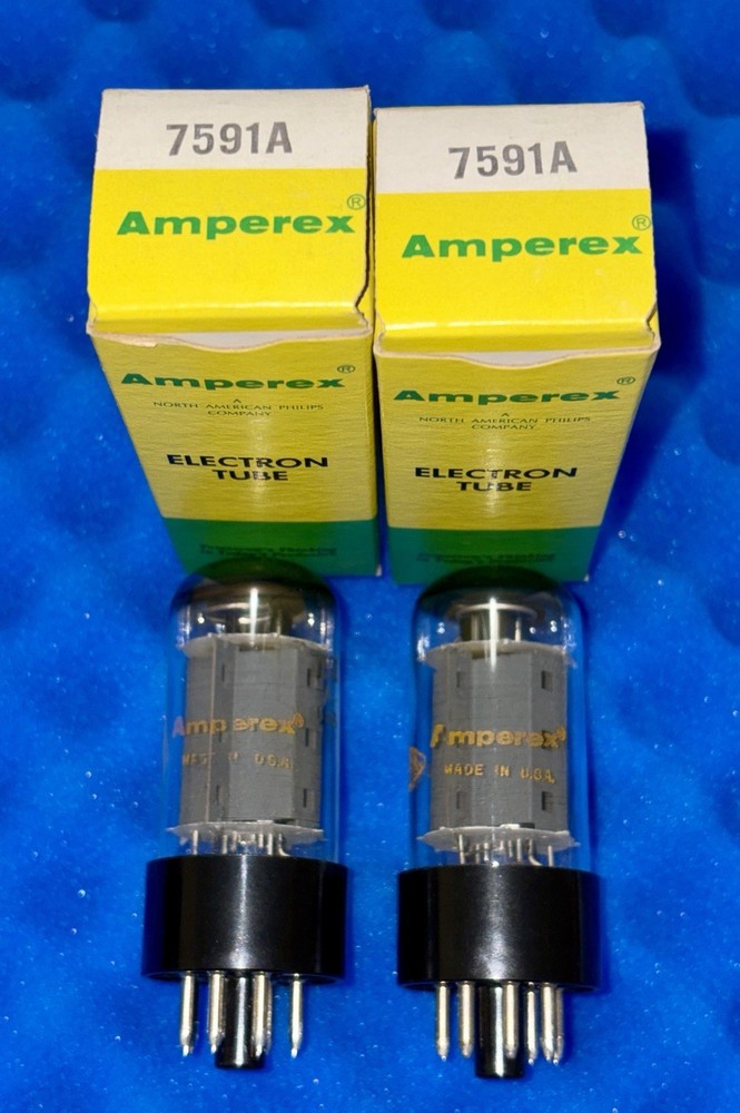 TWO Amperex 7591A Tubes / Amplitrex Tested Good Pair / 1979 World Globe Logo