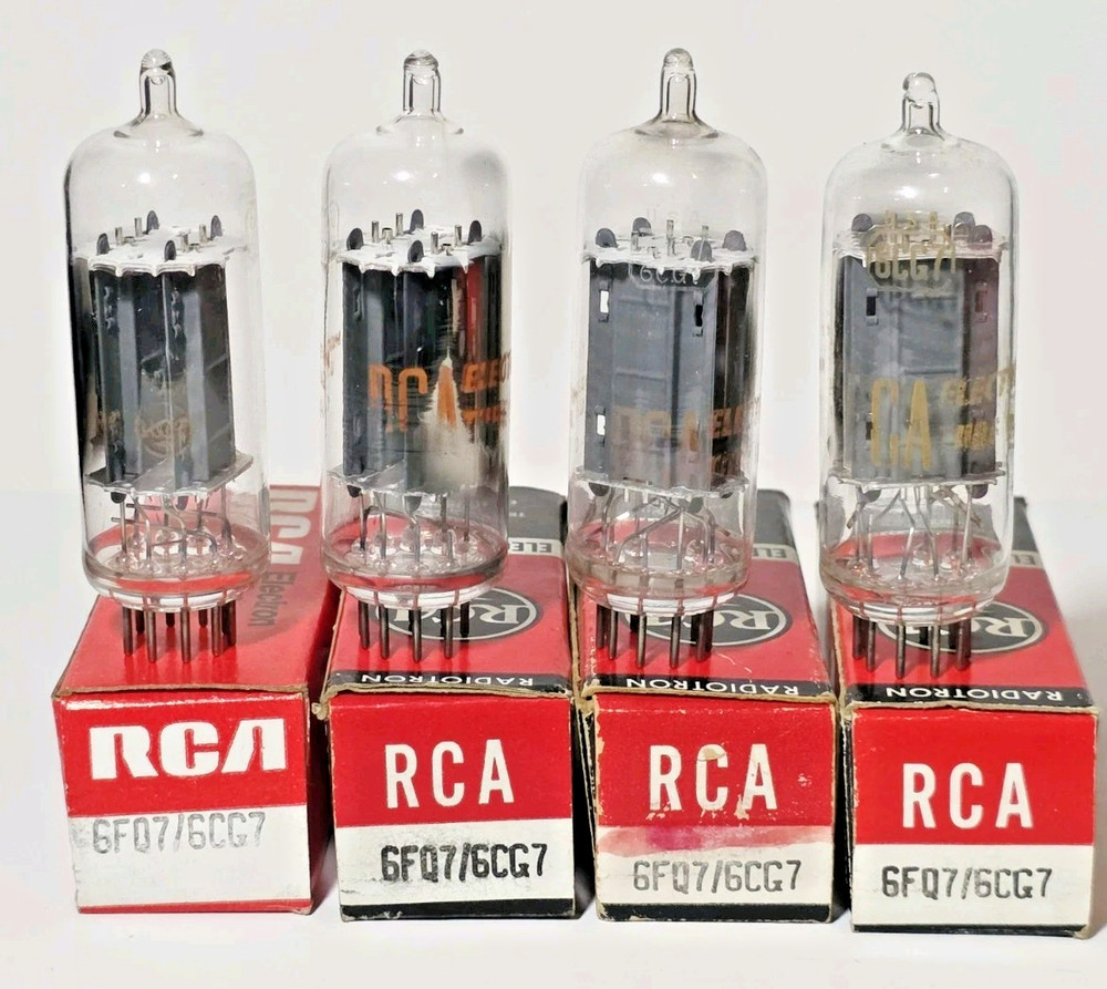 Matched Quad RCA 6FQ7 / 6CG7 Clear Top Tubes Tested NOS On TV – 7
