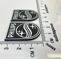 Philips Speakers Badge Logo Pair Incised Acrylic 3D Custom Made 32mm x 25mm