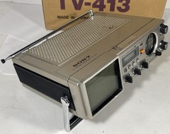 Vintage Sony TV 413 Mini Black & White FM/AM Television + Box & Power Supply