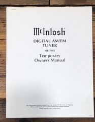 McIntosh MR7082 MR-7082 Tuner Temporary Owners / User Manual *Original*