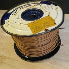 Near Full Roll Western Electric 20 Gauge Cloth Covered Wire Green / Red Stripe