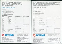 1979 Tatung TCR Portable Radio Cassette Recorder Dealer Brochure Lot Audio HiFi