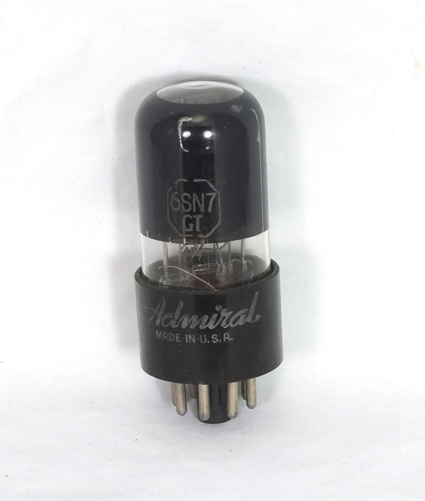 1 Vintage Used National Union Admiral 6SN7GT Black Glass Tube – Tests Low