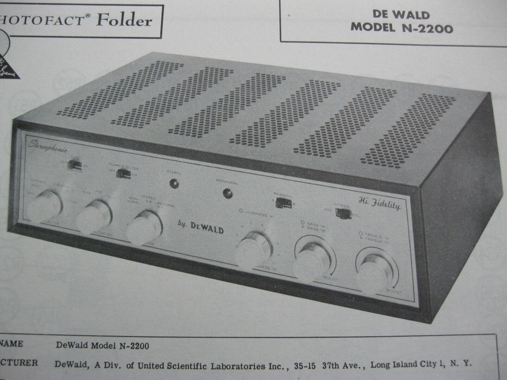 DEWALD N-2200 AMPLIFIER PHOTOFACT