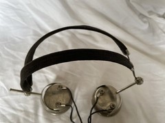 Antique PAL Headphones Cloth Wire Headband Radio Headset Earphones Pin Plugs