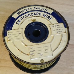 Near Full Roll Western Electric 20 Gauge Cloth Covered Wire Green Yellow Stripe