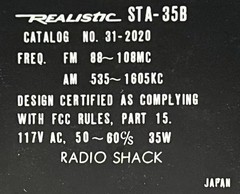 Vintage Realistic STA-35B, 18W AM/FM Stereo Receiver, 1969, Pro. Serviced