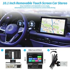 Hikity 10.1 Inch Single Din Car Stereo Carplay Android Auto Detachable Touch