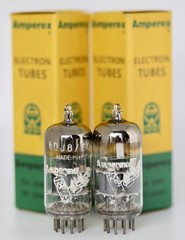 NOS 6DJ8 ECC88 6922 AMPEREX BUGLE-BOY HOLLAND TUBES 1964 PAIR 105/105 + 102/100%