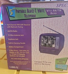 SPECTRA 5″ Black & White AC/DC/12v Portable TV with AM/FM Radio – New Old Stock