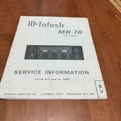Vintage Original McIntosh MR78 Service Manual. Good Condition Clean Unmarked .