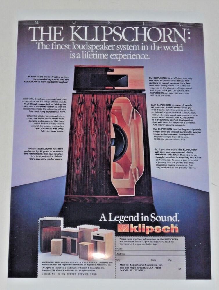 Klipsch Klipschorn Audiophile Poster 1980 19″ x 13″ Inside View, Legendary Spkr